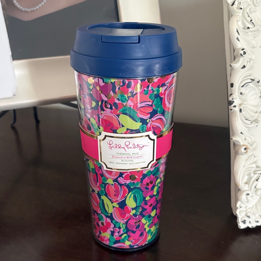 Lilly Pulitzer Pink Blue Floral Thermal Travel Mug